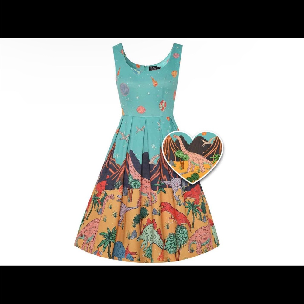 NWT Amanda Dinosaur Extinction Asteroid Swing Dress